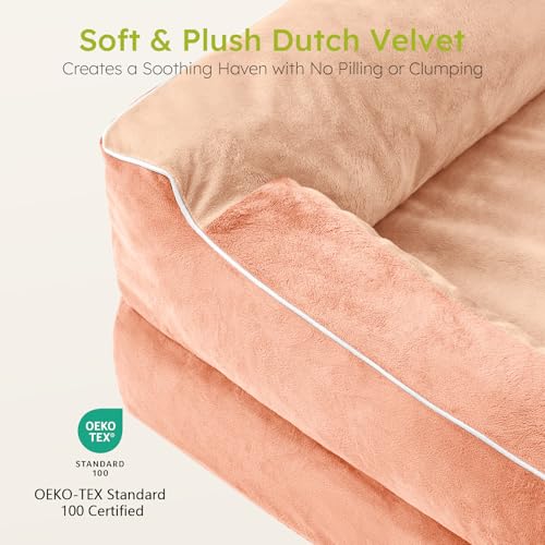 Image of CWAWZ Dog Beds for Large Dogs, Orthopedic Dog Bed with Cooling Gel Memory Foam, Waterproof Large Pet Bed with Removable Washable Cover, 36 inch Pet Sofa Couch Dutch Velvet with Bone Toy, Peach Pink