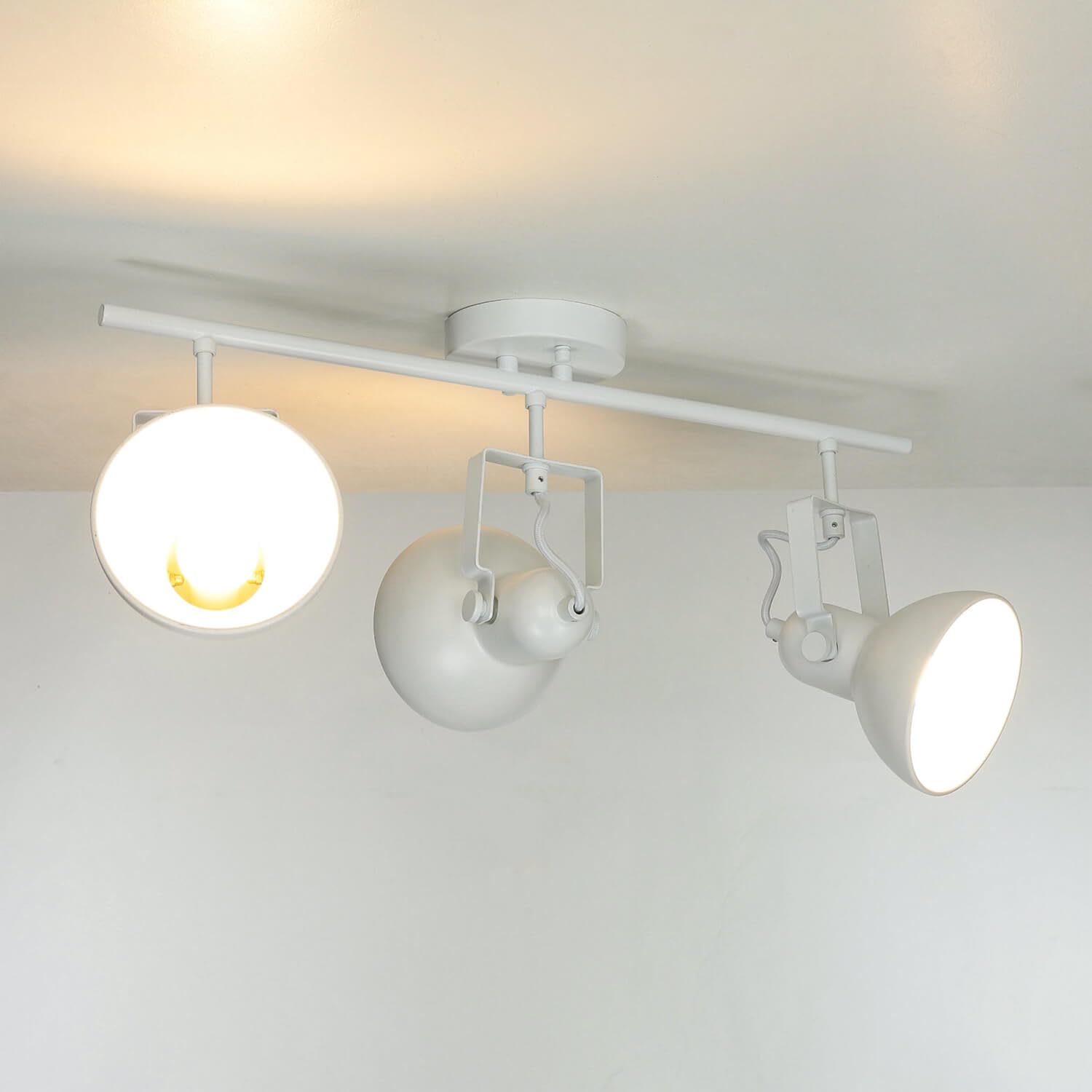 Spot sur rails à 3 lumières en métal au design rétro blanc L:56cm réglable 3xE14 idéal pour le salon et le couloir