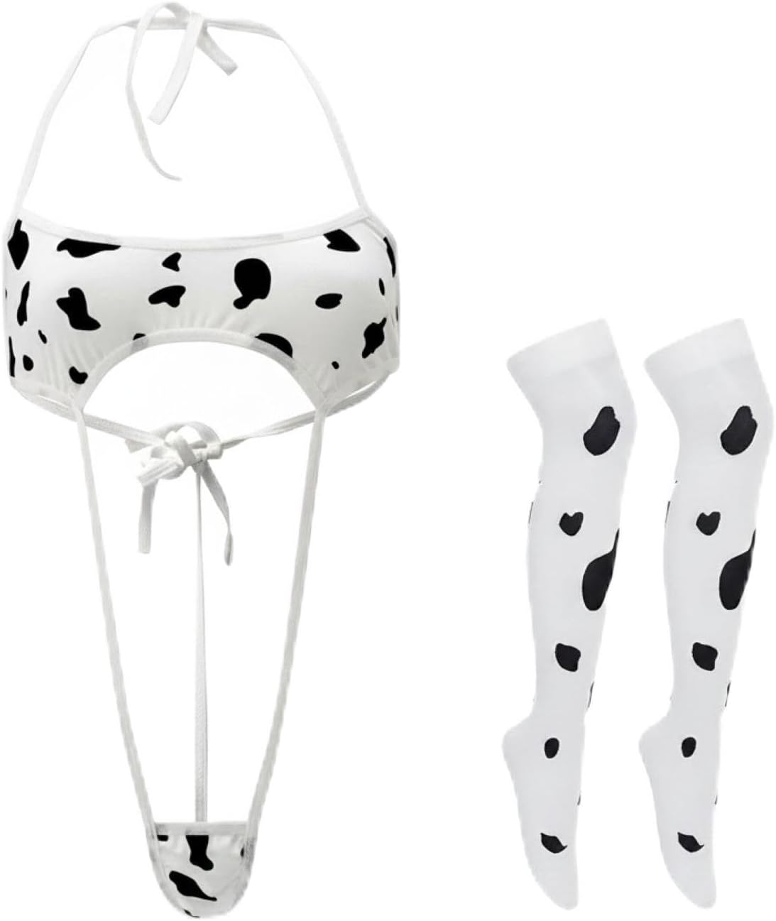 Cow Print Bikini Set for Women, Kawaii Lolita Cosplay Outfit Anime Style, Cute Soft Stretch Lingerie Costume