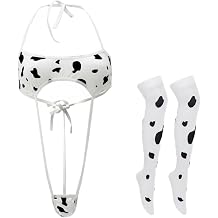 Cow Print Bikini Set for Women, Kawaii Lolita Cosplay Outfit Anime Style, Cute Soft Stretch Lingerie Costume