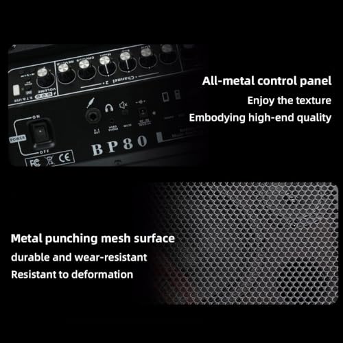 Image of Coolmusic BP80 Battery Powered Acoustic Guitar Amplifier- Portable Bluetooth Speaker 100W, 6 Inputs,3 Band EQ,Black(3-Year Warranty)