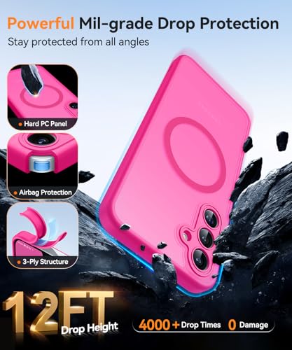 Image of CANSHN Designed for Samsung Galaxy A16-5G Case [Full Camera Protection] [Compatible with Magsafe] Translucent Matte Back Protective Phone Cover, Hot Pink