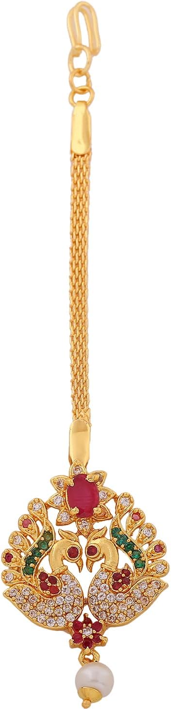 Estele Gold Plated Ethnic Maang Tikka with CZ Detailing for Festive & Bridal Wear
