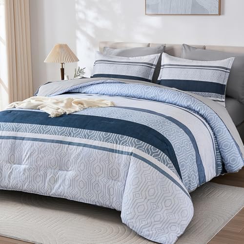 Dobuyly Blue Comforter Set King Size 7-Piece Bed in a Bag