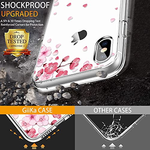 Giika For Iphone X Case, Iphone Xs Case, Clear Full Body Shockproof Protective Floral Girls Women Hard Case With Tpu Bumper Cover Phone Case For Iphone Xs, Pink Floral #TOP2