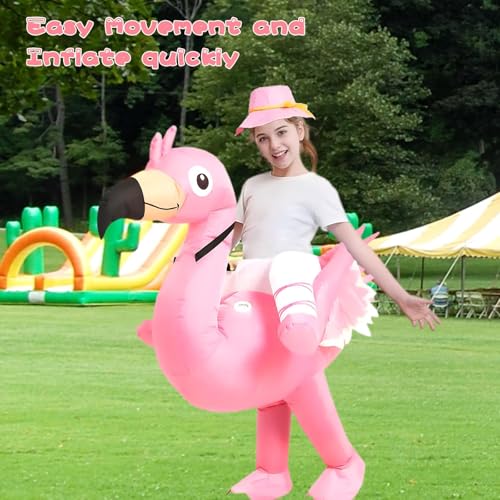 Disfraz inflable de flamenco para niños con sombrero rosa miniatura 5