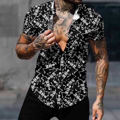 Men's Hawaiian Shirt Skeleton Shirt Casual Button-Down Shirts Short Sleeve Beach Shirt with Pockets4