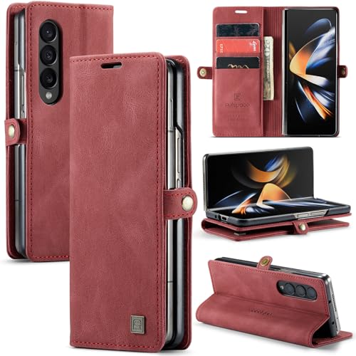 Étui portefeuille en cuir Samsung Galaxy Z Fold 7 rouge à rabat