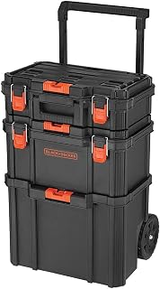 BLACK+DECKER beyond BDST60500APB Stackable 3-Piece Toolbox Set: Rolling Tote, Deep Bin & Organizer for Tools