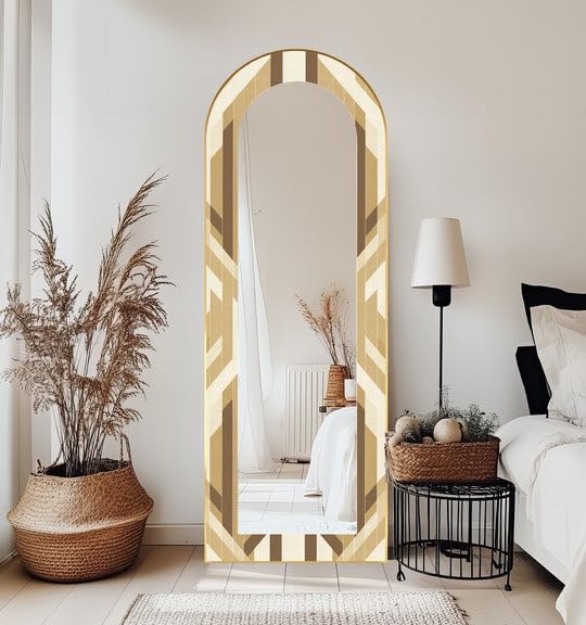 23,5’’W x 67’’H Sahara Lines – Full-Lenght Floor Mirror Arched Full Lenght Mirror - Arch Full Body Stained Floor Mirror with Black Frame with Black Frame