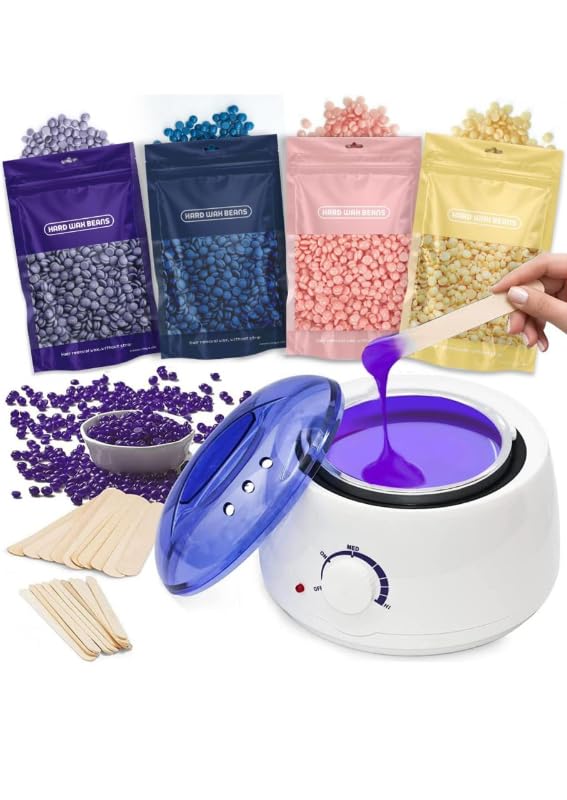 Hair Removal Wax Warmer With 4 Different Beans Salon Quality Wax at Home, Painless Eassy To Use, Professional Results,Sensitive Skin Wax Spatulas wax kits Wax Beads,Wax Heater waxing kit for Women Men