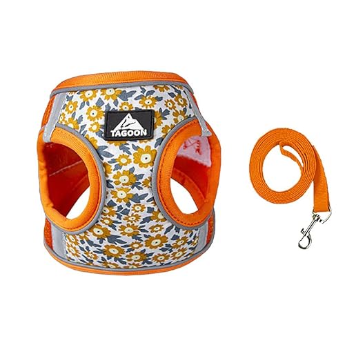 BT Bear Dog Harness and Lead Set,Daisy Flower Adjustable Soft No Pull Dog Vest Harness, Breathable Pet Harness for Cats Puppy Small Dogs(Orange,S)