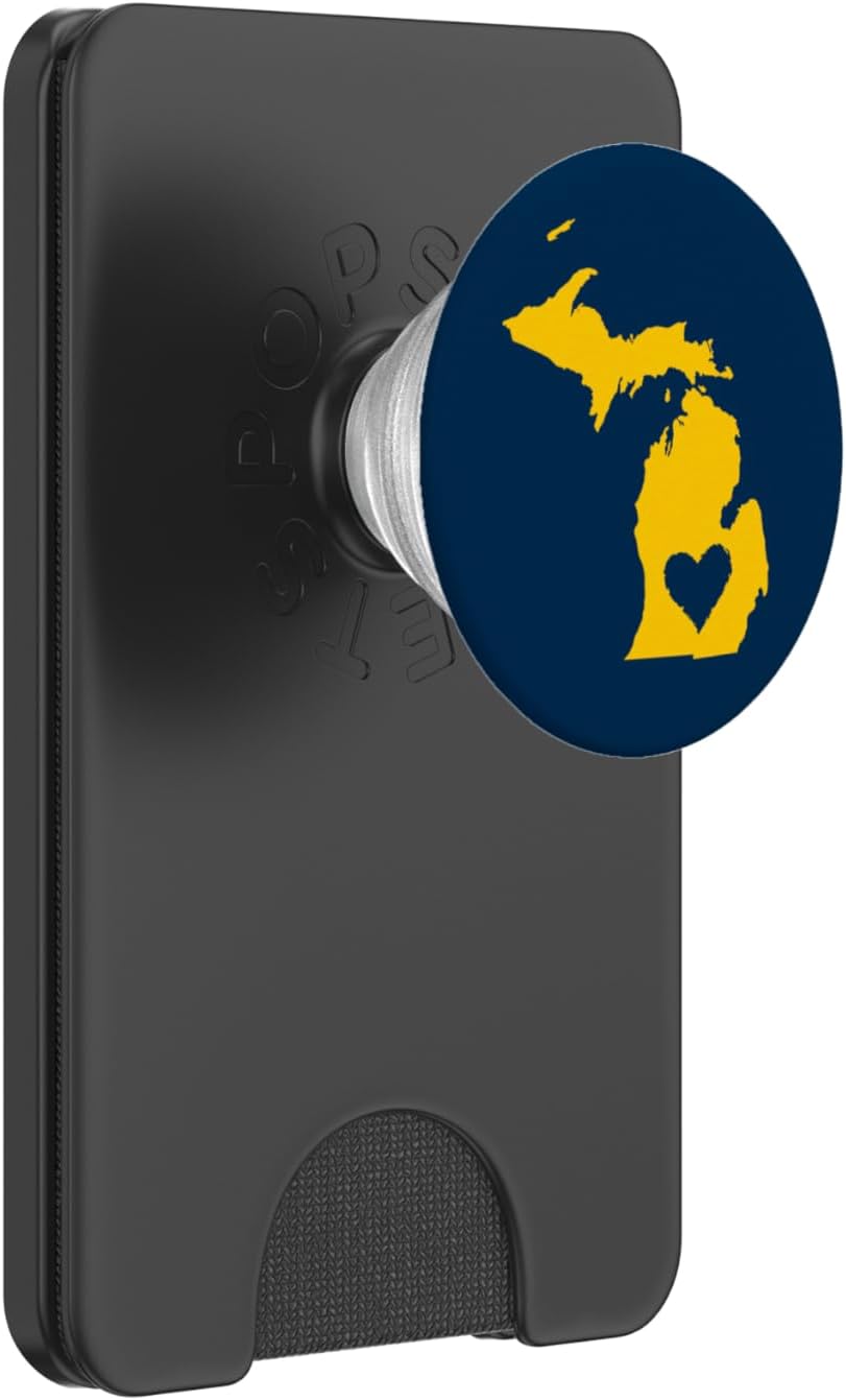 Michigan Heart State Map Blue & Gold Home PopSockets PopWallet for MagSafe