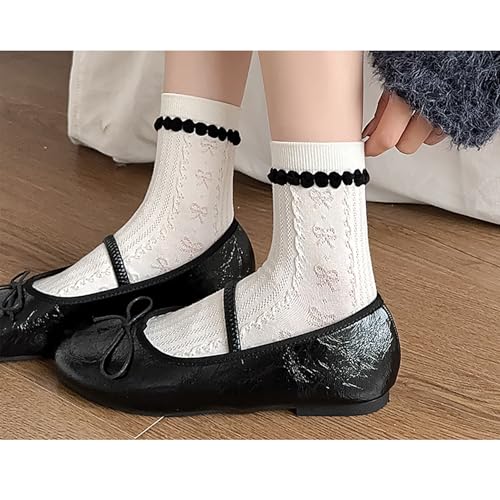 Image of Starella Women Cute Lace Crew Socks Cotton Vintage Twisted Preppy Dress Sock for Pumps Shoes 5 Pairs