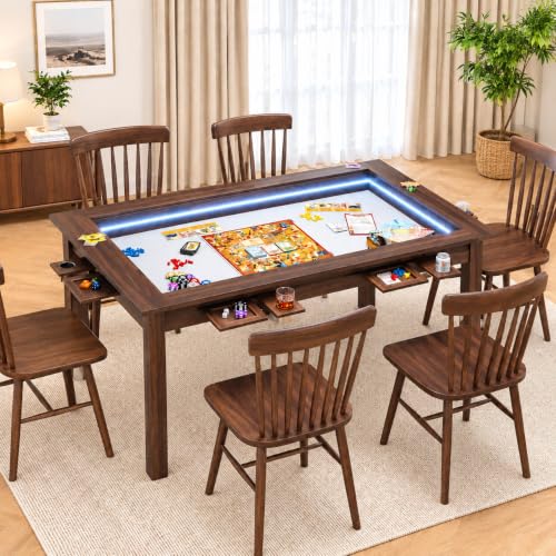 PELDA Wood Board 4-6 Game Table: 60x44 Convertible Desk for DND RPG Card Games with LED Lights & Charging Hub - Perfect for Game Room & Family Nights