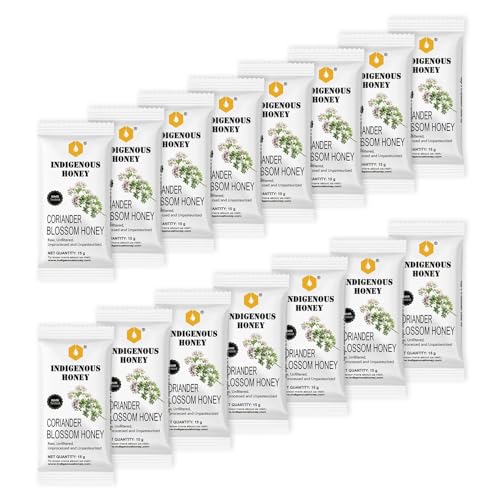 Image of INDIGENOUS HONEY Organic Coriander Honey Natural Raw Pure Unprocessed Added Sugar Free NMR Tested Unpasteurized Unheated 15 Gift Sachets 15g Each Total 225g