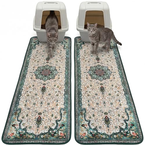 Hompet Cat Litter Mat 2 Pack,18x54 Large Machine Washable Trapping Mats for Cats, Super Absorbent & Urine-Proof Cat Litter Box Mat for Floor, Waterproof & Non Slip Kitty Litter Rug