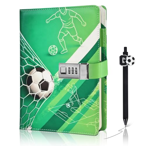 Velvdovyre Journal Intime Garçon avec Cadenas Football Carnet Secret Garçon Cadeaux pour Garçons 6 7 8 9 10 11 12 13 14 15 16 ans