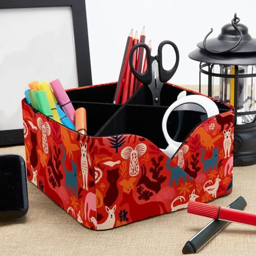 Porte-stylos rectangulaire rouge à 2 compartiments pour papeterie de bureau - 8