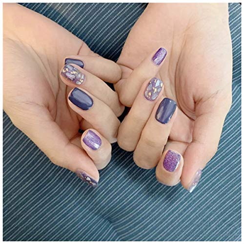 24Pcs Glossy False Nails Mixed Strips Fake Nails Pink Gradient Press on Nails Art Tips Full Cover for Women Girls Teens (Purple)