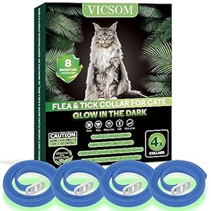 4 Pack Flea Collar for Cats, Cat Flea and Tick Collar Glow in Dark, 8 Months Prevention Cat Flea and Tick Treatment, Waterproof Adjustable Cat Flea Collar, Tick and Flea Collar for Kitten Cat, Blue