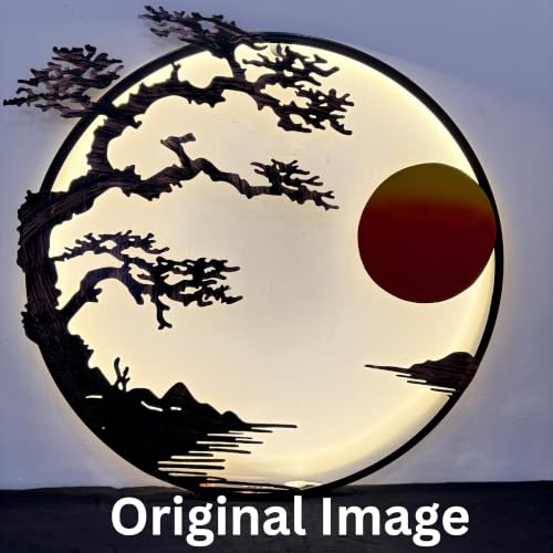 Image of SNS DECOR Metal Sunset Serenity LED Wall Art | Abstract Sun Wall Decor | Modern Handcrafted Designer Sun Iron Wall Decor With LED | Perfect for Living Room, Drawing Room, Restaurant (Copper Antique)
