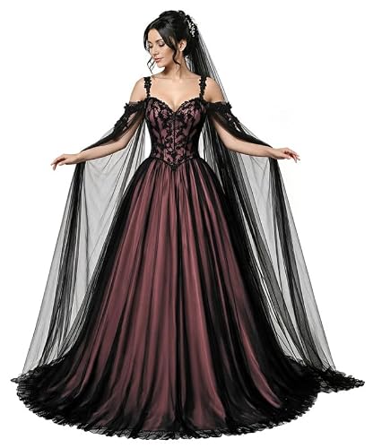 TRHTX Gothic Dusty Rose Wedding Dress with Sleeves Lace Wedding Gown 8