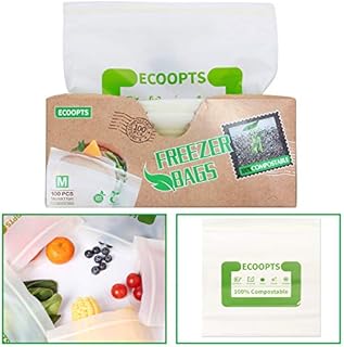 100 Count ECOOPTS Food Storage Freezer Bags 100% Compostable Sandwich Bags BPA Free Storage Zipper Bags(7 x 6.7 IN)
