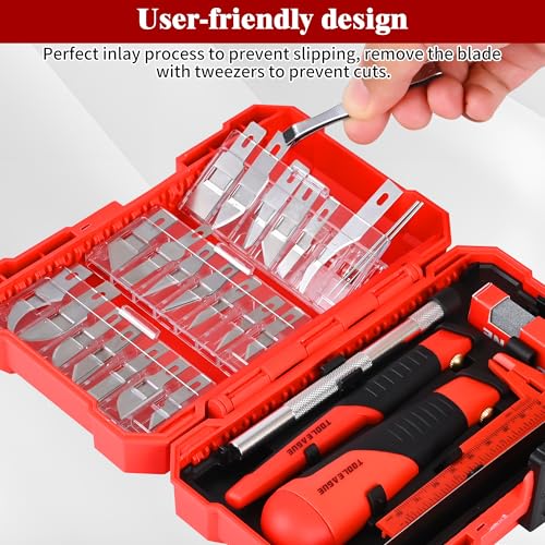 Image of TOOLEAGUE 40Pcs Craft Knife Set, Precision Hobby Knife | with Plastic Storage Case, CRV Blades, for Pumpkin Carving, Modeling