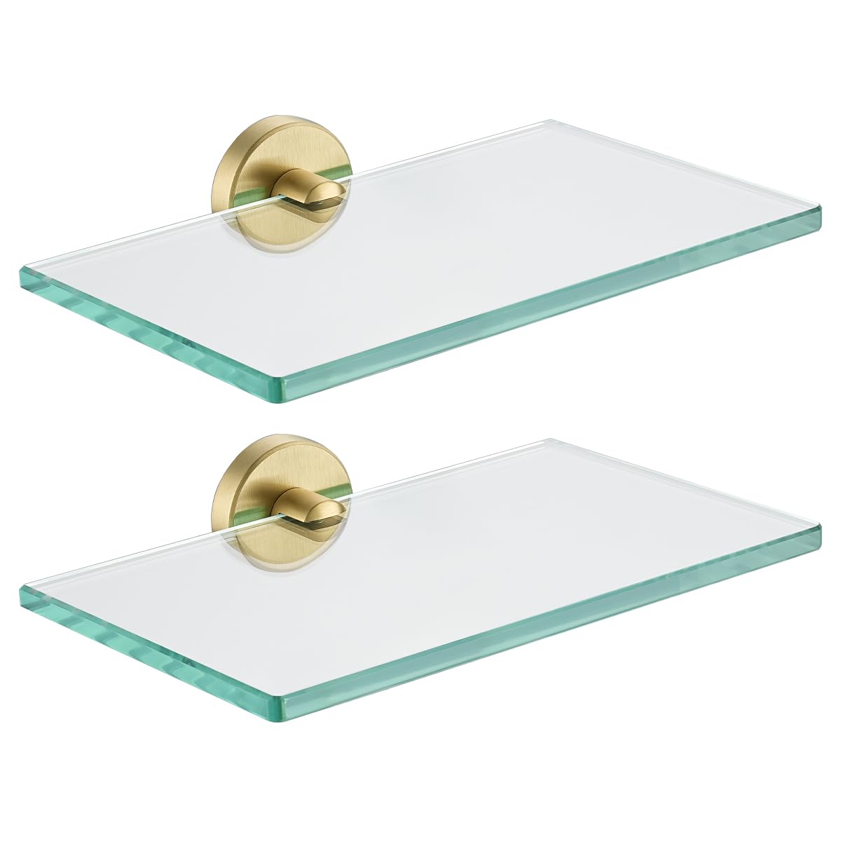 JQK Bathroom Glass Shelf Gold, Tempered Glass Shower Storage 8 by 5 inches, 304 Stainless Steel Brushed Gold Wall Mount 2 Pack, TGS101L8-BG-P2