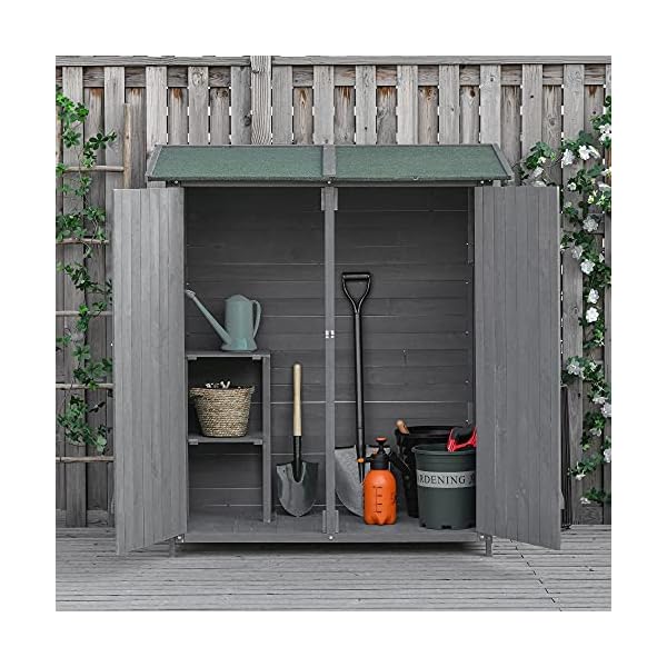 Outsunny Gartenschrank Geräteschuppen mit 2 Tür Geräteschrank mit Asphaltdach Gartenlagerschrank Antidumping Design mit… – Bild 3