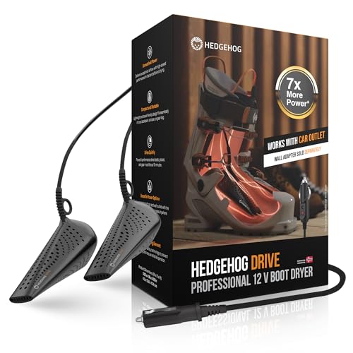 Hedgehog DRIVE Portable Shoe Dryer Boot Dryer for Work Boots with Dual 12V AC/DC Power Compact Ski boot Dryer 80W Heat Fast Drying in 15 to 45 Min Lightweight Electric Gear Dryer