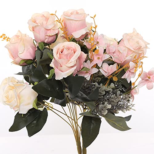 TONZN Flores Artificiales Rosas Artificiales de Seda con Ramo de Flores de Tallo, decoración del hogar para Bodas (Color: C) (C)