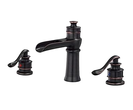 BWE Waterfall 8-16 Inch Oil Rubbed Bronze 3 Holes Two Handle Commercial Widespread Bathroom Sink Faucet Deck Mount