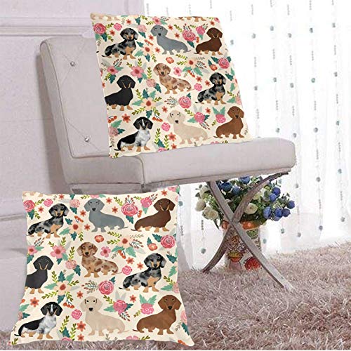 Dogs Pink Flowers Throw Pillow Covers 18X18 Cushion Cases Soft Square Decorative Pillowcase For Sofa Bedroom Car, Set Of 2 #TOP1