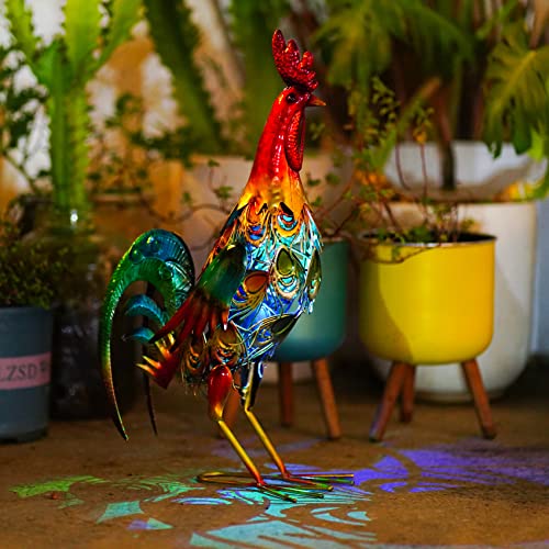 Wtreew Solar Rooster Statue Garden Light - 19" Tall Large Metal Rooster Sculpture Metal Yard Art Lawn Ornament For Outdoor Backyard Porch Patio Decor (Rooster) #TOP5