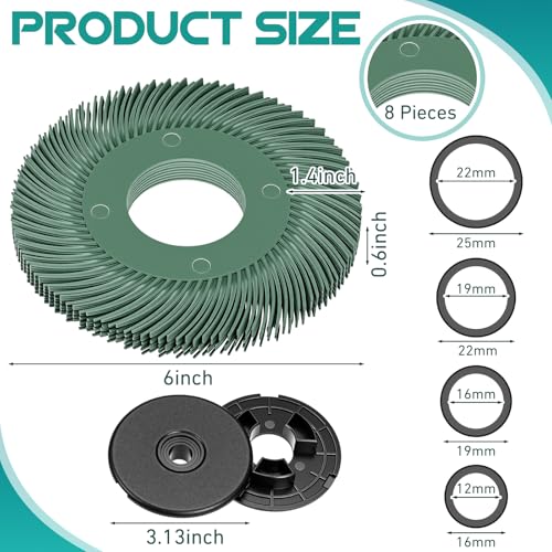 Image of Sieral 50# Radial Bristle Brush, 6 in x 1 /2 in x 1 in, Nylon Bristle Disc with Adaptor for Metal Polishing & Rust Removal(Green)