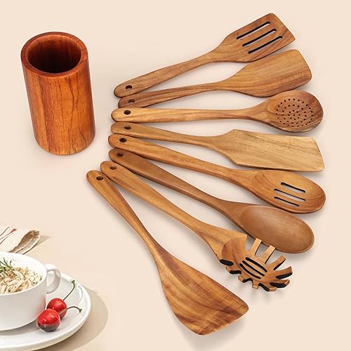 Best Wooden Kitchen Utensils for Cooking Spoons Large Wood Spatula Turner Non Stick Utensils Set - Image 9