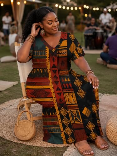 Image of SUZONANA Plus Size Dresses for Curvy Women African Print American Dress Summer Outfits Casual Loose with Pocket
