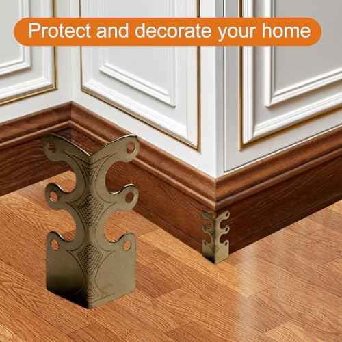 Image of 24Pcs Skiffers Baseboard Corner Protectors, Rustic Vintage Brass Metal Decorative Corner Protectors for Floor Skirting Board Furniture (Bronze*24)