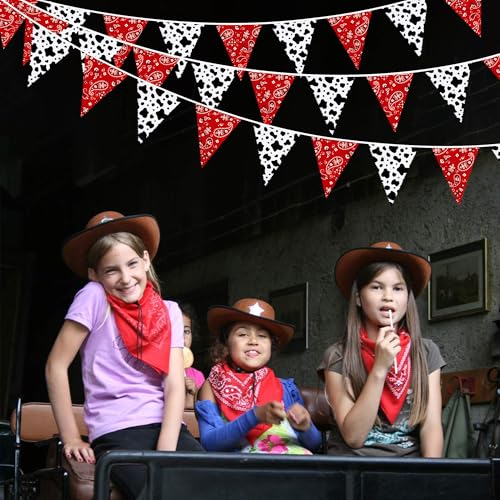 Image of 32Ft Western Cowboy Party Decorations Red Paisley Bandana Pennant Wild West Banner Fabric Triangle Flag Garland Streamers for Western Cowboy Birthday Yee Haw Country Baby Shower Party Decor Supplies