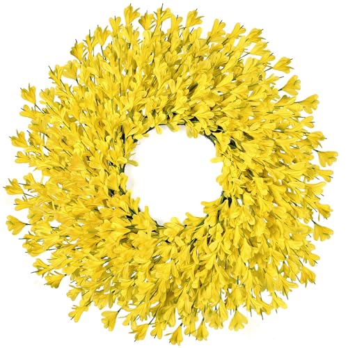 26 Inch Spring Wreaths for Front Door Large Easter Valentines Forsythia Floral Summer Spring Door Wreaths Outdoor All Season Spring Decorations for Home Porch Room Window Wall Farmhouse Decor (Yellow)