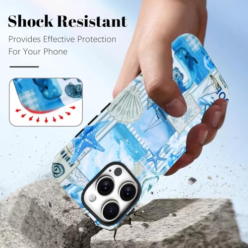 Image of Magnetic for iPhone 16 Pro Max Case for Women Girl, Seashell Ocean | Stylish Ocean Whale Collage Design [Compatible with MagSafe] 2-Layer Hybrid Shockproof Glossy Protective Cover