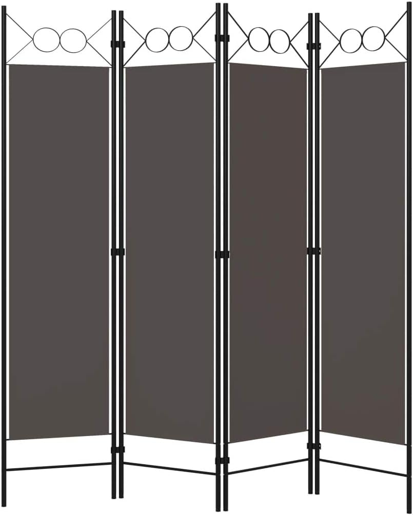 4-Panel Folding Room Divider 63 Inch Anthracite, Freestanding Privacy Screen with Powder-Coated Iron Frame and Fabric Panels, Circle Design for Bedroom Partition