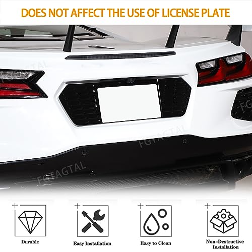 Rear License Frame Compatible with Chevrolet Corvette C8 2020-2025, Aluminum License Plate Frame Grill Vent Insert, License Plate Trim Base Accessories (Bright Black)