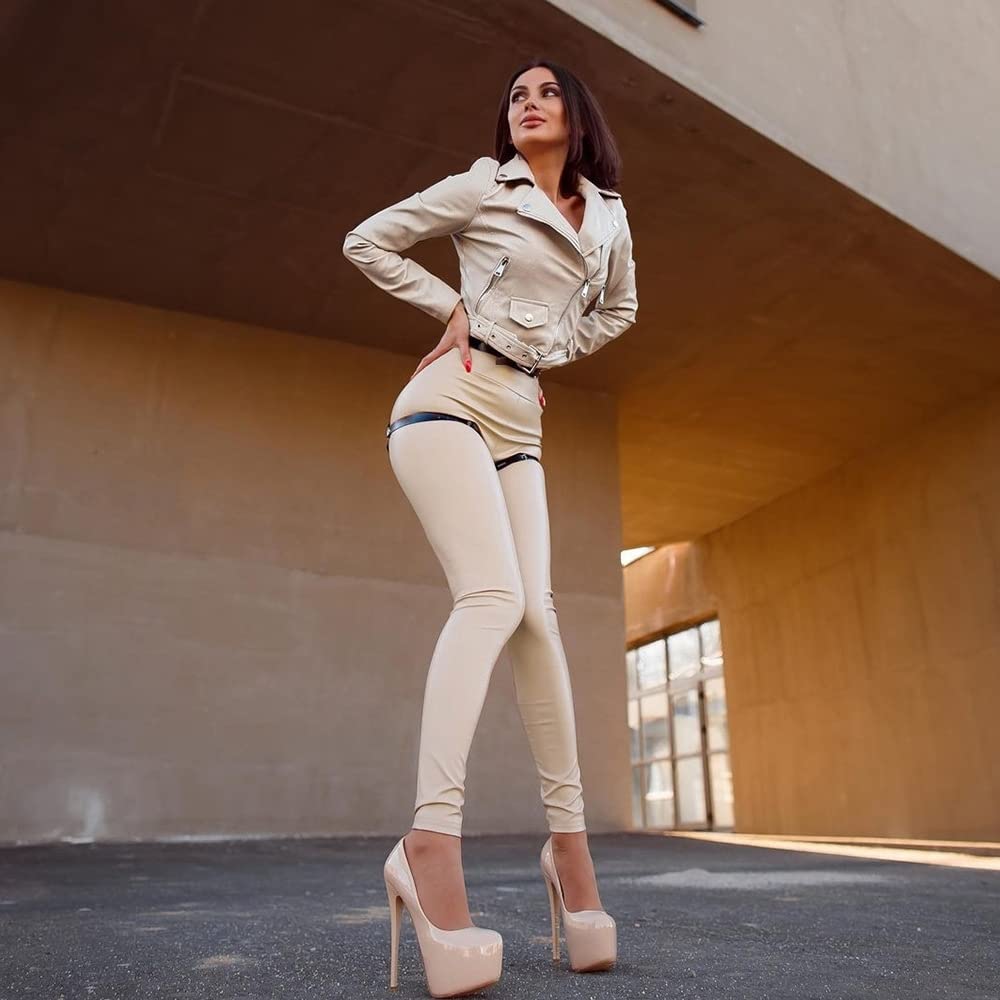 Leggings Femmes Pantalons en Cuir PU Élastique Haute Taille Leggings-Skin,XL