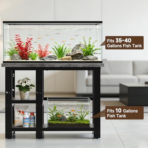 Image of AQQA 35-40 Gallon Fish Tank Stand with 5 in 1 Power Outlets, 31x18 Inch Heavy Duty Metal Frame Aquarium Stand, Adjustable Storage Shelves, 620LBS Capacity Terrarium Stand, 3 Tiers Reptile Tank Stand