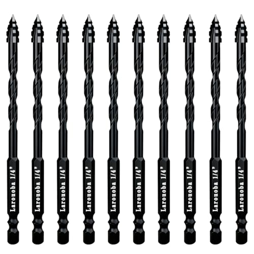 Larouoba 10pc Black 1/4 Serrated Eccentric Masonry Drill Bit 6mm Serrated Concrete Drill Bit Set for Ceramic Tile Brick Glass Plastic Marble and Wood