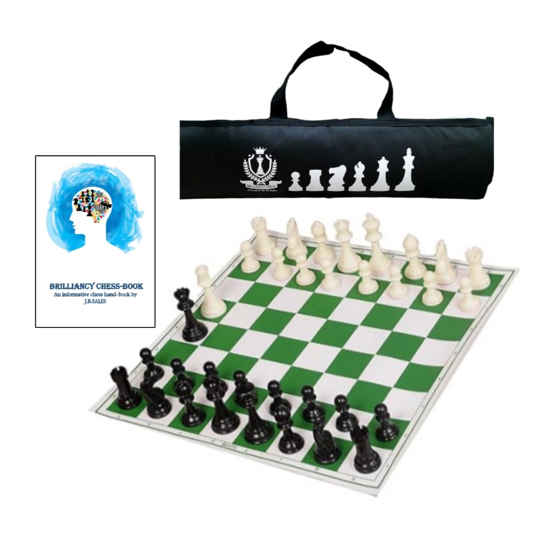 Brilliancy chess 18 x 18 inches professional tournament Green and White chess board set (Fide-Standards) with Chessmen - 34 pieces and Chess bag, with 2 extra queens-image-12