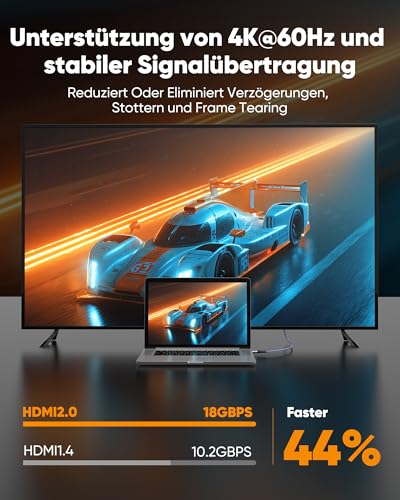 2. Bild von SNOWKIDS 4K HDMI Kabel 2Meter,HDMI-Kabel 4K@60Hz Nylon Geflecht Vergoldete Anschlüsse mit Ethernet/Audio Rückkanal, Kompatibel mit HDTV/Laptop/Blu-ray/Soundbar/Monitor/PS-5/X-box 2m